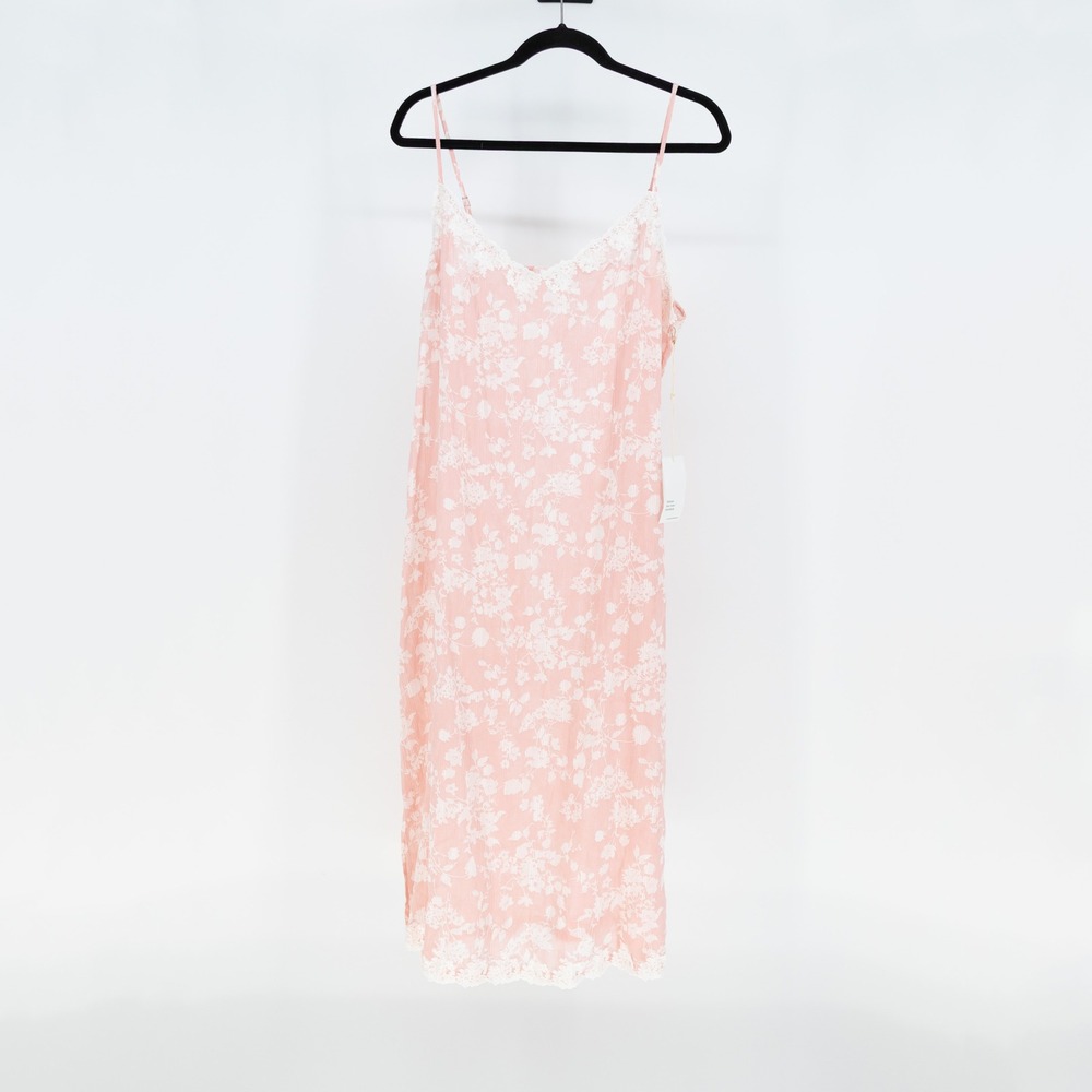 NEW Haven Well Within Cotton Lace Trim Pink Floral Flower Print Midi Slip Dress